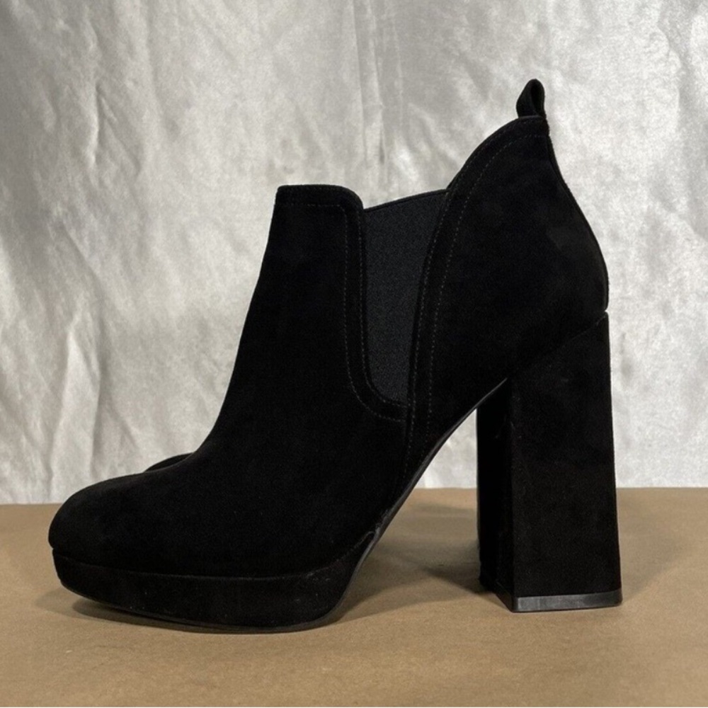 Worthington Nessa Black Faux Suede Block Heel Platform Ankle Boots